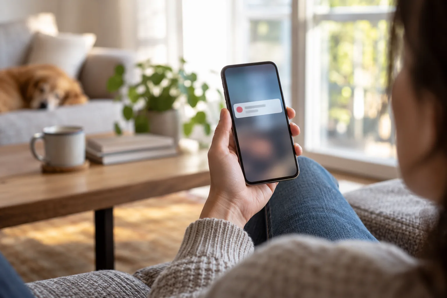 Une personne consulte une notification sur son téléphone